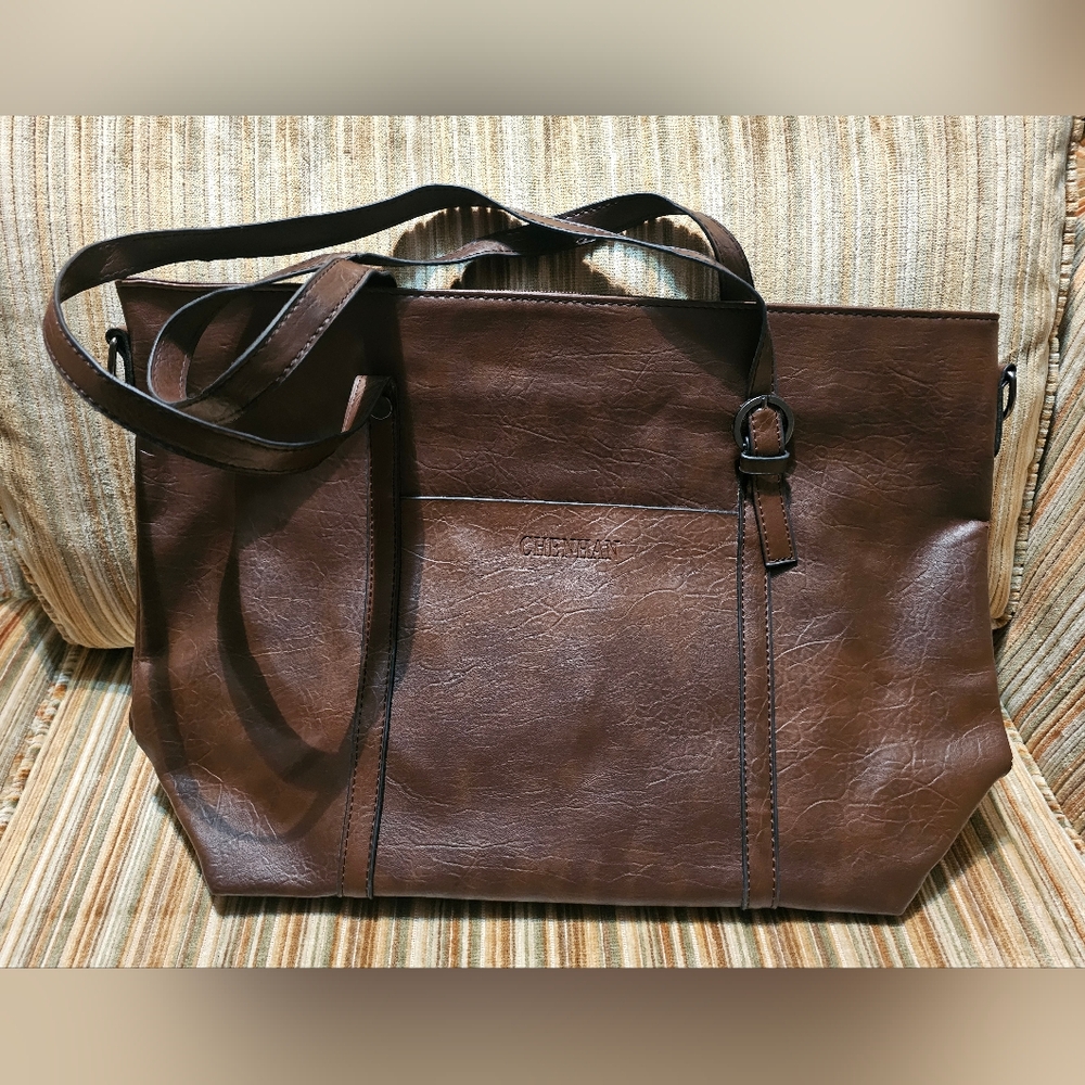 Chenhan Brown Vegan Leather Tote Purse with Strap